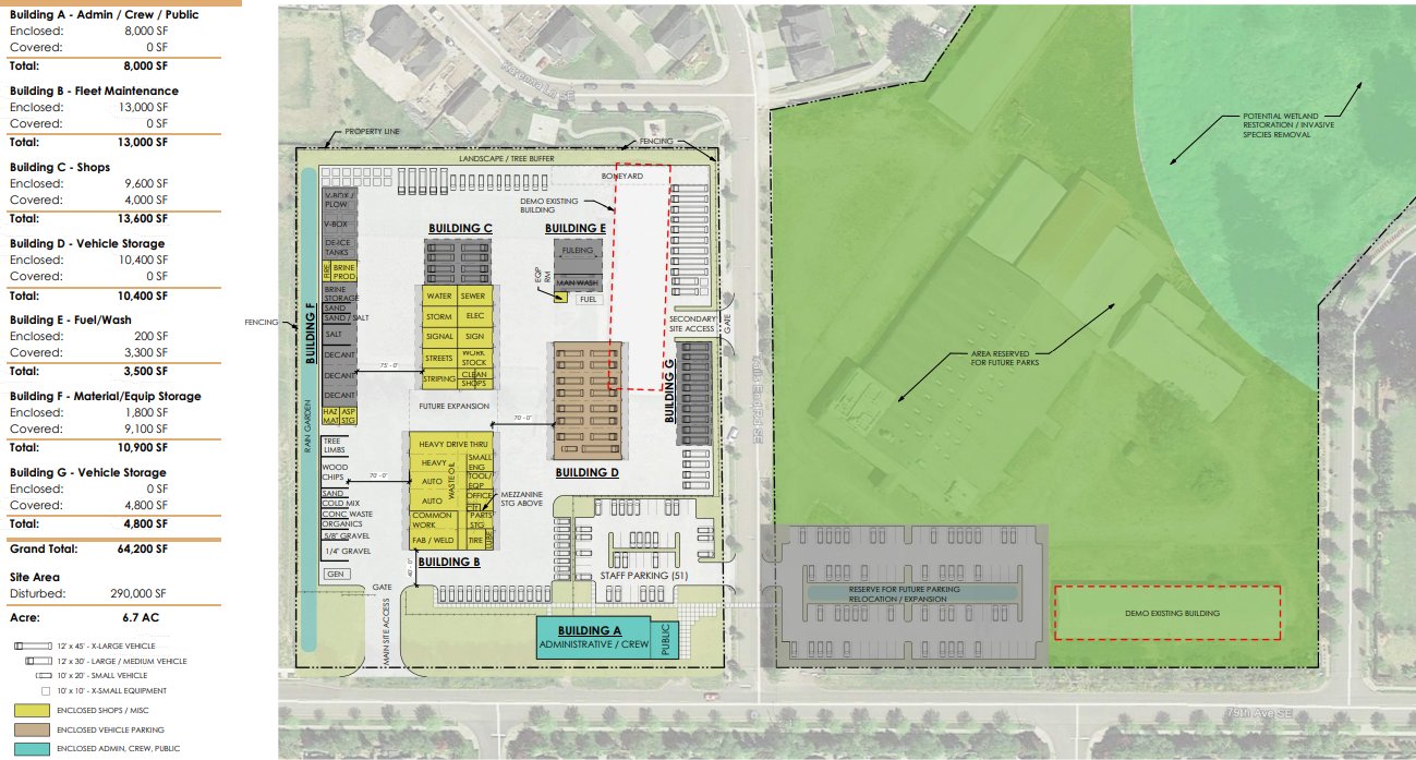 This drawing shows the "Alternative A" conceptual design for Tumwater’s new maintenance and operations facility.